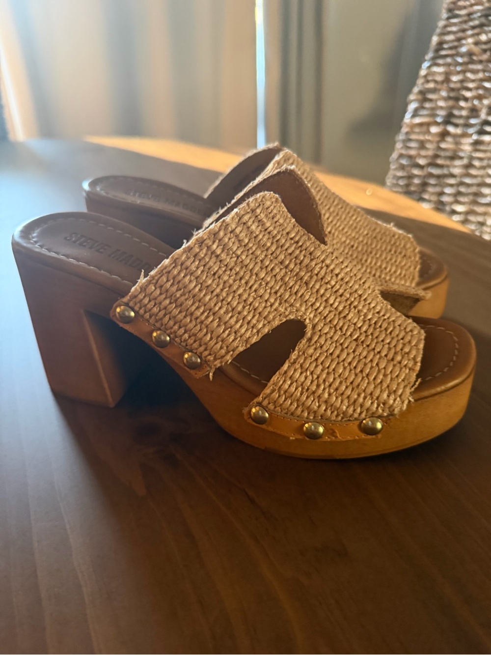 Steve Madden Natural Woven Slide Mules - Picture 2 of 3